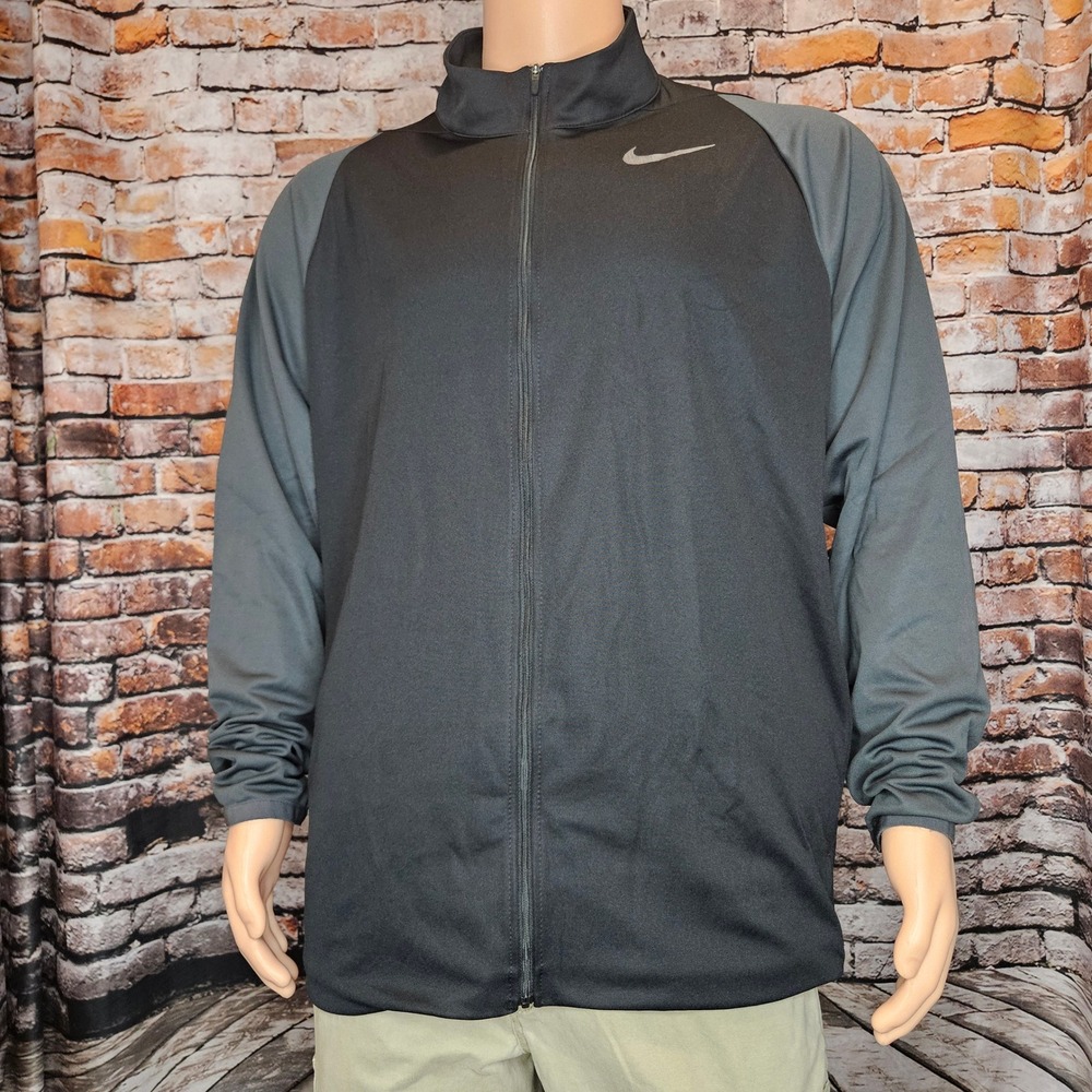 Nike Dri-FIT Mens Full Zip Track Training Jacket 2XL Black Grey Y2K Vintage